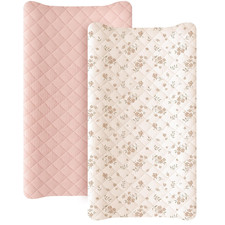 Waterproof Muslin Changing Pad Cover 2 Pack, Quilted Cotton Fitted Diaper Chang