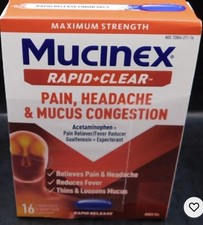 Mucinex Rapid Clear Pain Headache Mucus Congestion 16 Ct Ex 1/27 FREE FAST SHIP