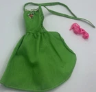 Vintage First Barbie Fashion Pack Outfit Clothing Green Tie On Dress #3677