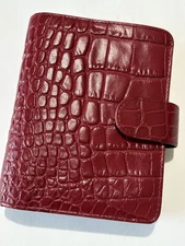 Filofax Pocket Classic Croc Print Leather Organizer Agenda/Planner Cherry