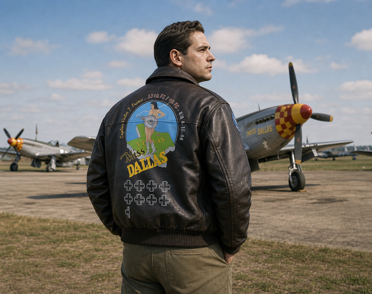 Avirex Leather A2 Flight Jacket, Hand Painted Miss Dallas WW2 Nose