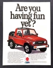 1987 Suzuki Samurai 4x4 photo "Are You Having Fun Yet?" vintage print ad