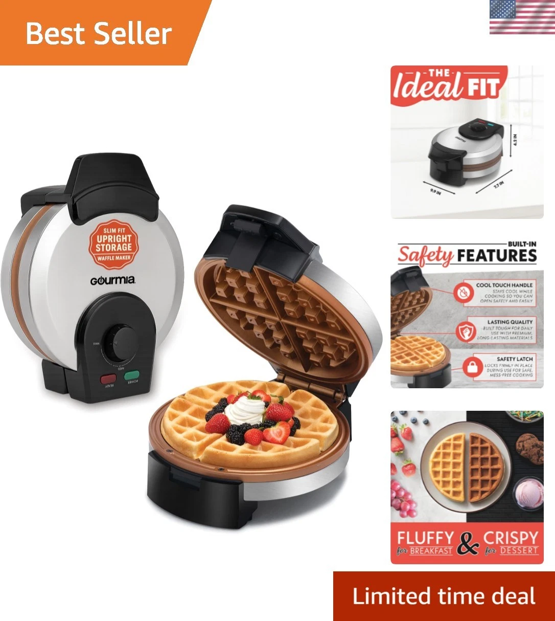 Belgian Waffle Maker – Compact Design with Upright Storage, Adjustable Browni...