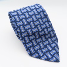Bruno Piattelli Tie Silk Blue Yellow Squares 3.5" 58" Long Hand Made