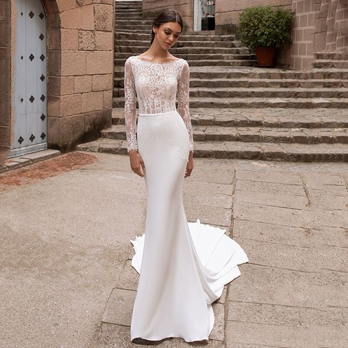 Mermaid Lace Satin White Ivory Wedding 