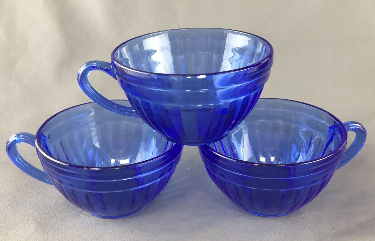 VTG Lot of 3 Hazel Atlas Aurora Cobalt Blue Glass Coffee Tea Cups - NO SAUCERS