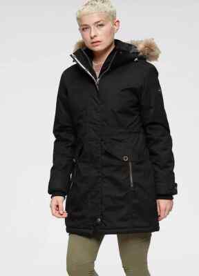 Polarino Schwarze Kapuzen-Parka Jacke Lang UK 20 Plus (passt für UK 18)