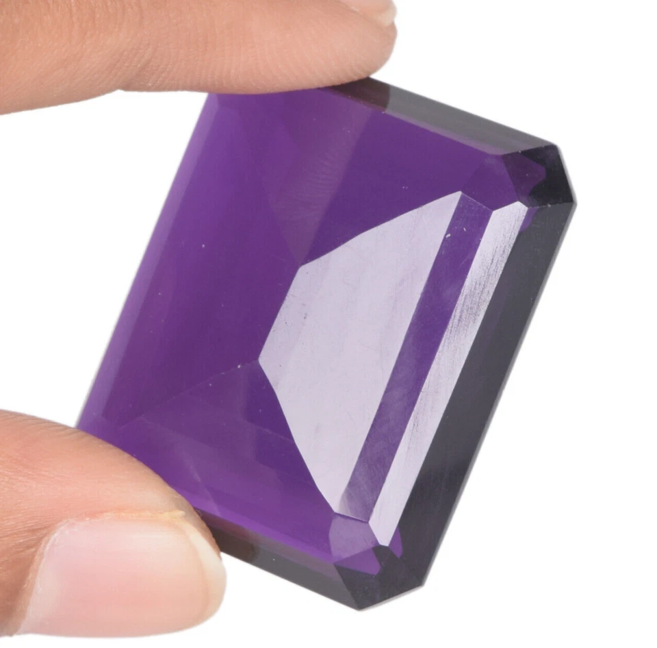 Large Purple Amethyst 76.80 Ct Emerald Faceted Cut Loose Gemstone 4 Ring Pendant - Image 3 of 4