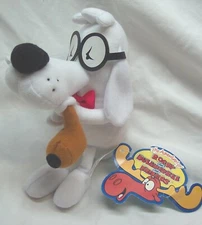 Rocky & Bullwinkle MR. PEABODY THE WHITE DOG 8" Plush STUFFED ANIMAL Toy 1999
