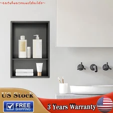 2-Tiers Shower Niche Stainless Steel Shower Niche Black Recessed Shower Niche