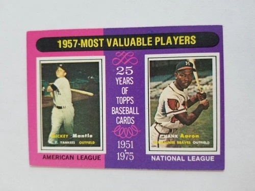 MICKEY MANTLE HANK AARON MVP 1975 TOPPS BASEBALL CARD #195