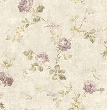 Roses on a Floral Vine Wallpaper in Purples, Greens, Gold by Wallquest DM21109