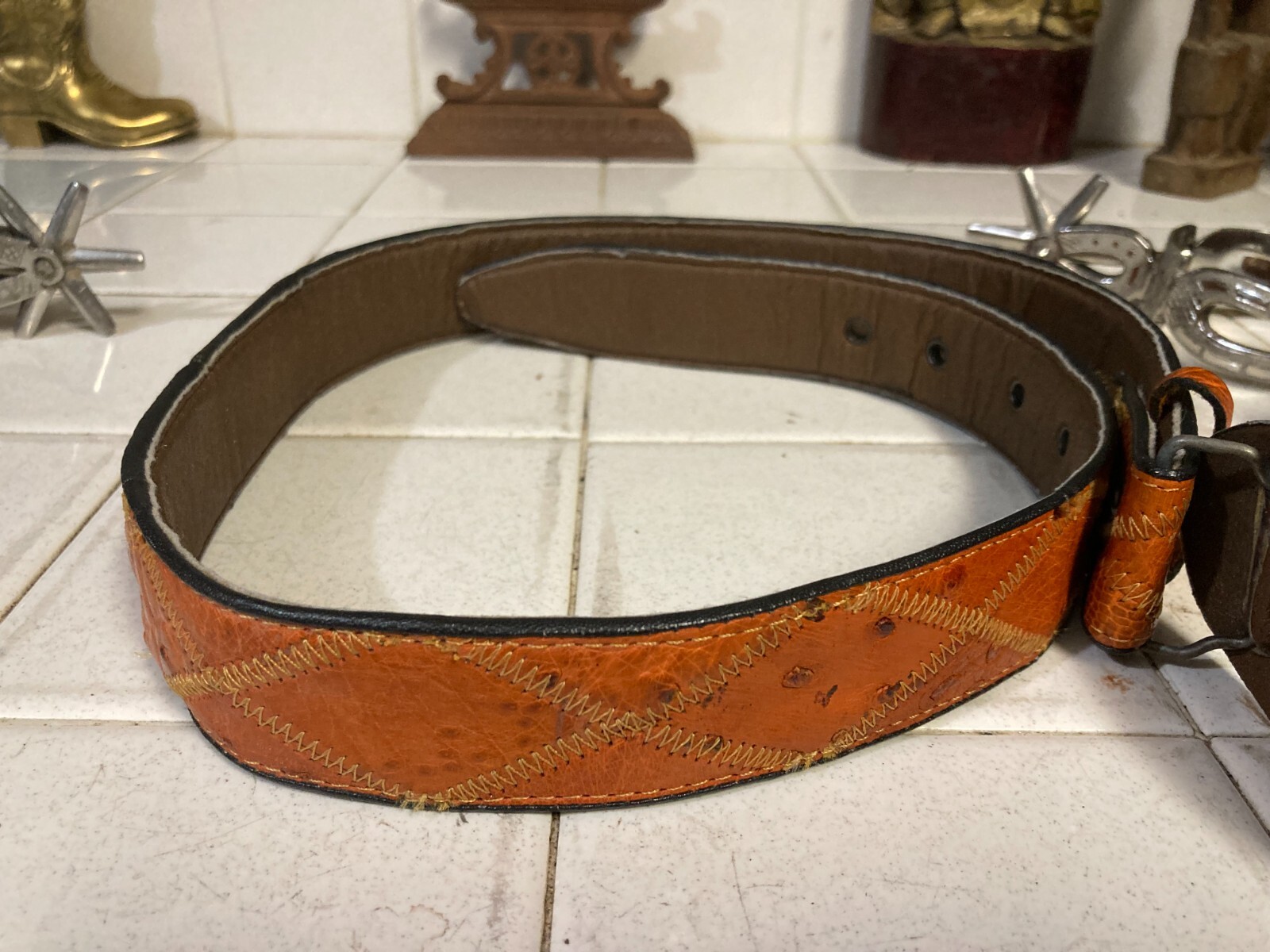 ORANGE COGNAC GENUINE PATCHWORK WESTERN COWBOY OS… - image 7