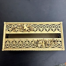 VINTAGE METAL FILIGREE TISSUE BOX HOLDER MATSON? BIRDS FLOWERS 2 PIECE