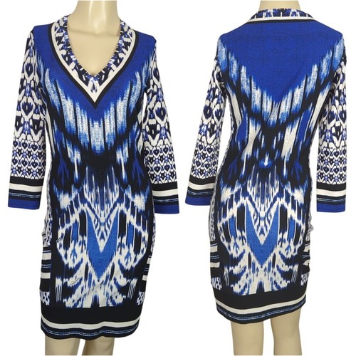 Roberto Cavalli 3/4" sleeve black blue white Sheath Modern Art Dress sz 42 sz 10 - 第 1/20 張圖片