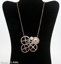 Steampunk Pendant Copper Color Metal Multi Gear Costume Pendent W/ Jewels