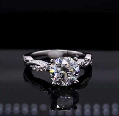 Engagement Ring Solid 14k White Gold 2 CT Moissanite Solitaire Twisted Size 5.5