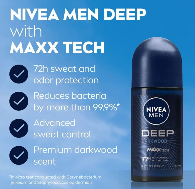 Nivea Men Deep Darkwood 72h Roll On Cool Clean Scent