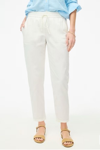 J.Crew Taille 2 Pantalon Femme Lin-Coton Mélangé Cordon Blanc, Pull-on Élastique Neuf avec étiquette