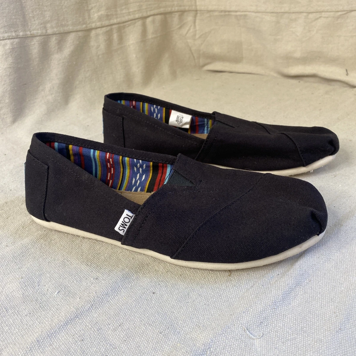 TOMS AUTHENTIC CLASSIC ALPARGATAS WOMEN S 9.5 BLACK CANVAS SHOES SLIP ON NWOT