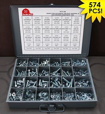 Grade 5 Bolts, Nuts & Washers Assortment Kit - 574 Pieces! FREE SHIPPING!
