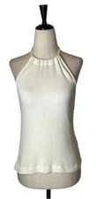 Oak + Fort Shirt Women Medium Ivory Ribbed Knit Tie Neck Halter Top Streetwear
