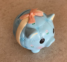 Baby's First Piggy Bank Blue Ceramic Vintage Never Used