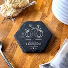 Hexagon Slate Bride Groom Wedding Day Rings We Do Gift Personalised Coaster