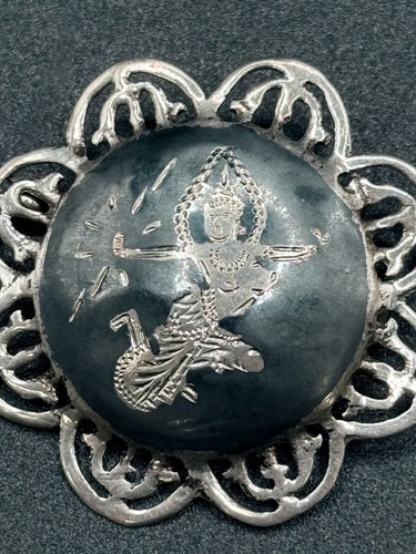 Antique Sterling Silver Siam Niello Brooch Pin 925 M8 - Picture 2 of 8