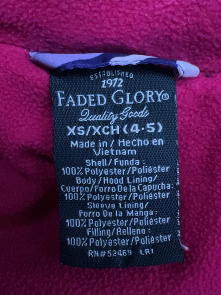 Chaqueta Abrigo Puffer con Capucha Faded Glory Girls Hearts Stars & Peace XS 4-5 Foto 3 de 4