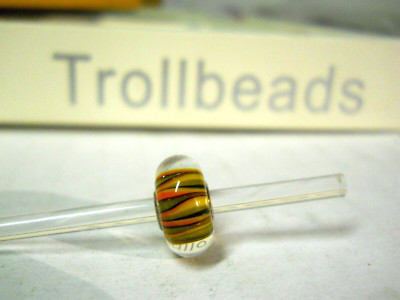 Trollbeads Elfbeads 925 Sterling Silver YELLOW ORANGE GREEN STRIPE BEAD LAA
