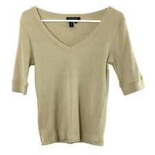 Vintage Y2K Lauren Ralph Lauren Womens Half Sleeve Ribbed Top Large Light Tan