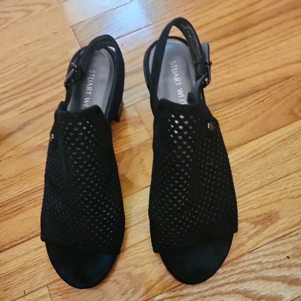 Stuart Weitzman Sz 9.5 Open Front Sling Back Block Heels Sandals - Image 2 of 4
