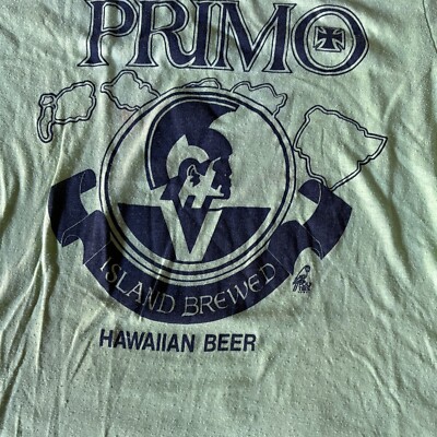 70s VINTAGE PRIMO HAWAIIAN BEER Small HAWAII SHIRT SURFER SURFING