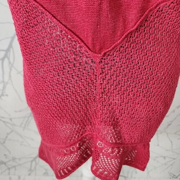 Cárdigan Elie Tahari Rojo 68% Lino Tejido Dobladillo Abierto | Para Mujer S Foto 4 de 4