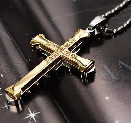Men Stainless Steel Chain Necklace Crystal Layered 3D Cross Jesus Pendant 0848 - 第 7/9 張圖片