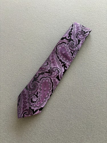 Men's Sean John Purple Black Paisley Design Silk Neck Tie - Picture 5 of 8