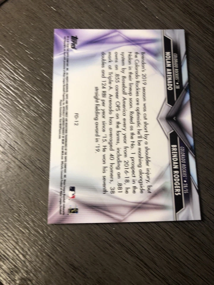 2020 Topps Finest-Finest Duals-Nolan Arenado and Brendan Rodgers #FD12-MInt - Image 2 of 2