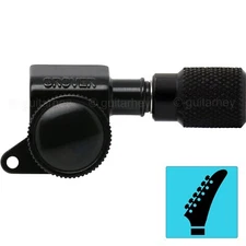 NEW Grover 505 Mini Roto-Grip Locking Rotomatic 6 In line KNURLED Tuners - BLACK