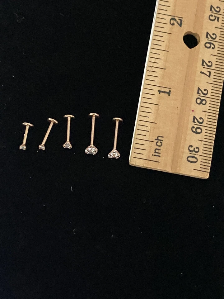 5 PCS Prong Set Clear CZ Gem rose gold tone Nose Stud Bone Rings bling lot round - Image 4 of 4