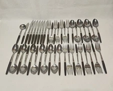Vintage 43 Piece Interpur INR2 Stainless Flatware Faux Wood Handle Japan MCM
