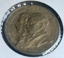 1922 BRAZIL 500 REIS Unc BU AL. BRONZE COIN-INDEPENDENCE CENTENNIAL-KM#521.1