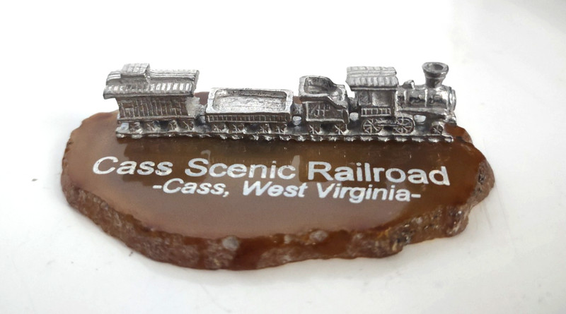 Pewter Steam Train Replica on Agate Stone from Cass Scenic Railroad, Cass, WV