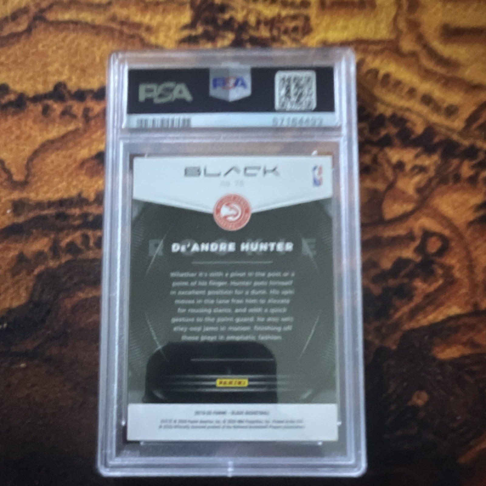 Panini Black De'Andre Hunter Rookie Serial Numbered #75 PSA 9 Atlanta Hawks view 2