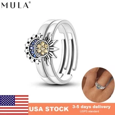 MULA Pave AAA CZ 925 Silver Open Ring Moon and Sun Stars For Women Jewelry