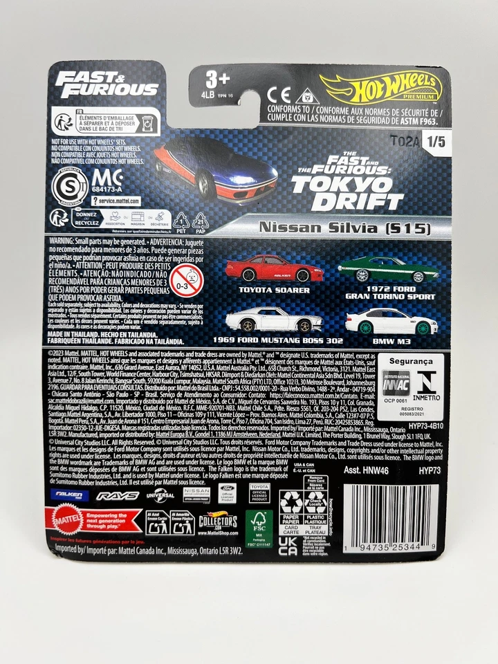 Hot Wheels Premium Fast & Furious Nissan Silvia S15 Azul Rojo RAYS 1/5 Real Rider Foto 2 de 2