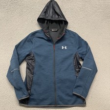 Under Armour Hoodie Mens L Blue Cold Gear Full Zip Fleece Lined Hooded Outdoors
