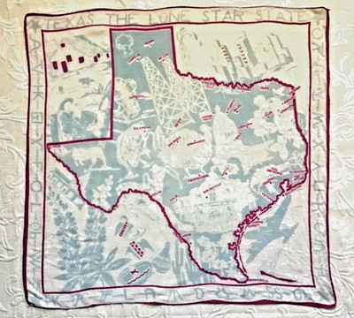 Vintage 1950s Souvenir Map Scarf Texas The Lone Star State 24 x 24''