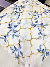 Floral Printed Soft Plush Throw Blanket 60" X 70" White Blue Gold EXCELLENT