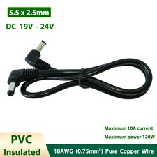 DC Power Supply Extension Cable 5.5x2.5 Right Angle Male Connection Wire 19V-24V